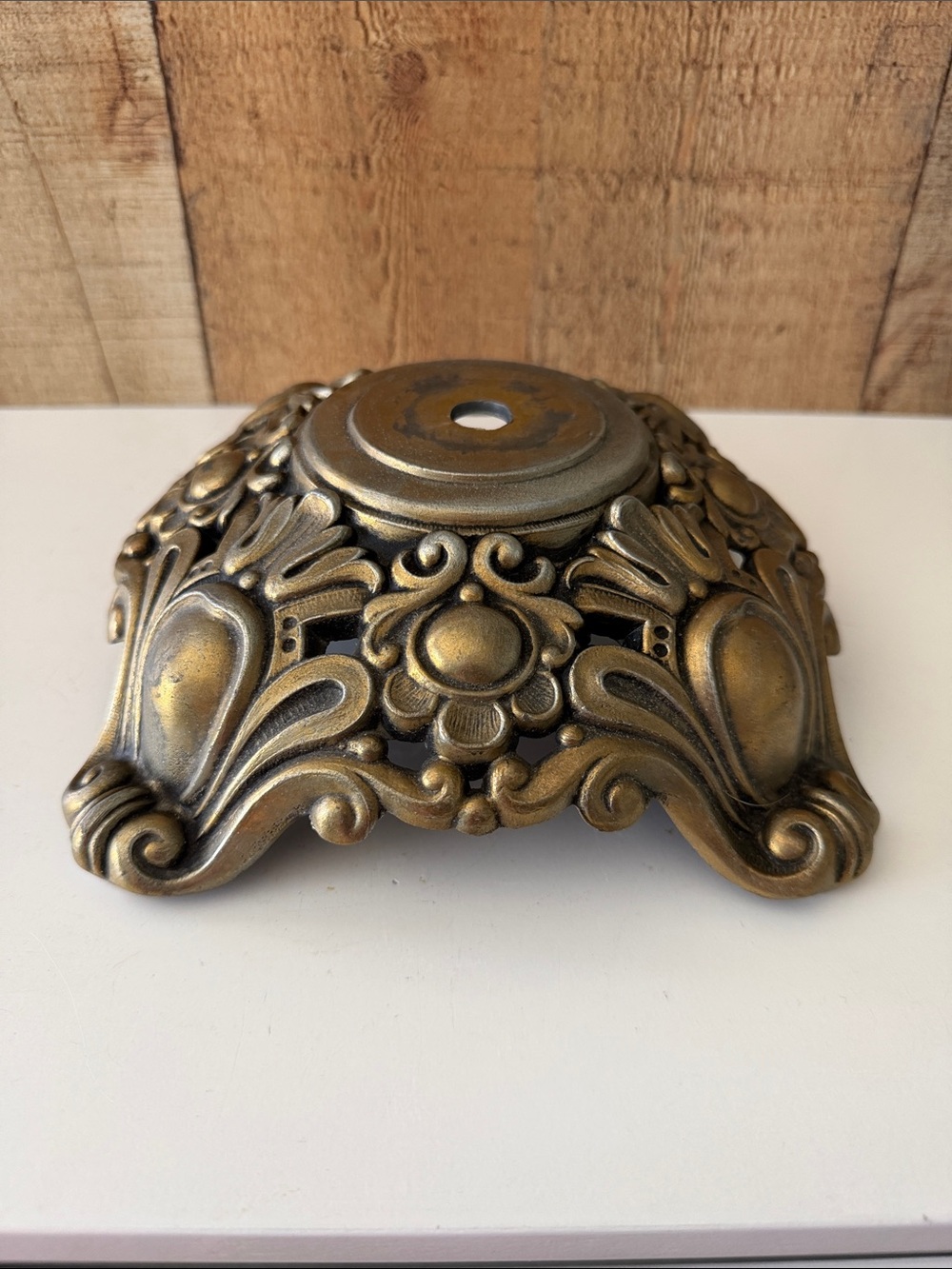 Vintage ornate gold toned cast metal footed lamp base